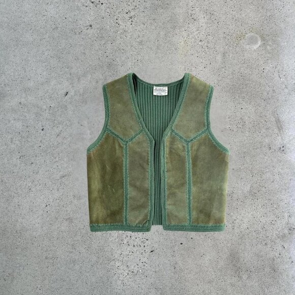 Vintage green suede leather vest - Picture 1 of 6